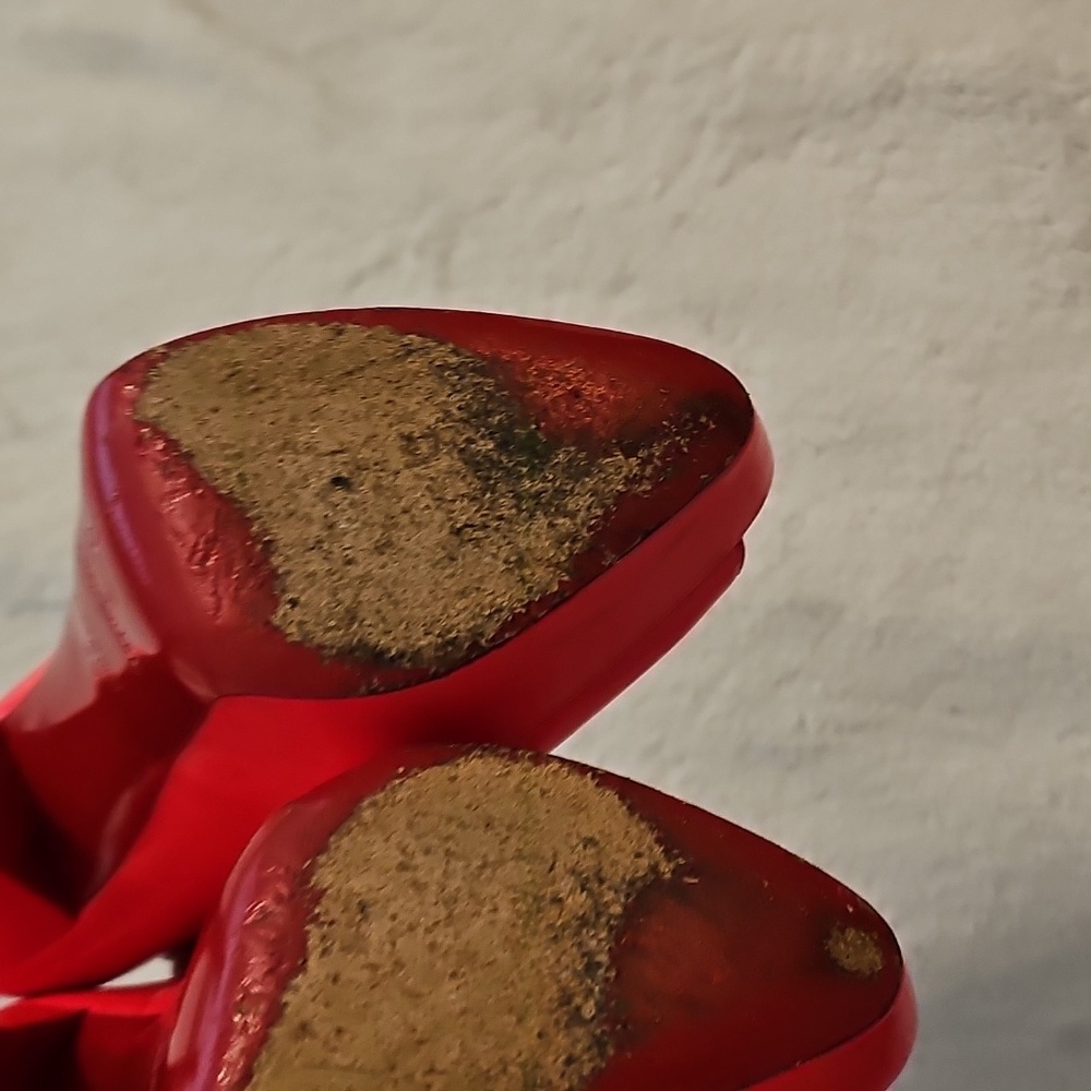 Red Peep-Toe Pumps - Picture 5 of 8